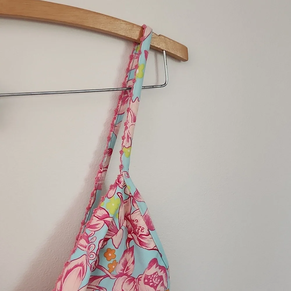Rosa Ferrer one piece swimsuit pink and turquoise floral bathing suit size 10 - Picture 6 of 9